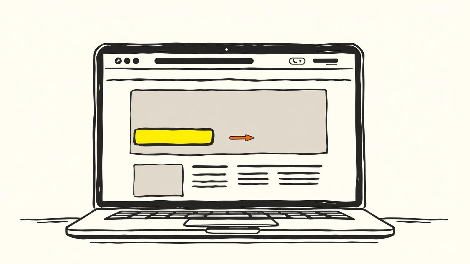 Homepage wireframe with one headline and a single highlighted call-to-action button